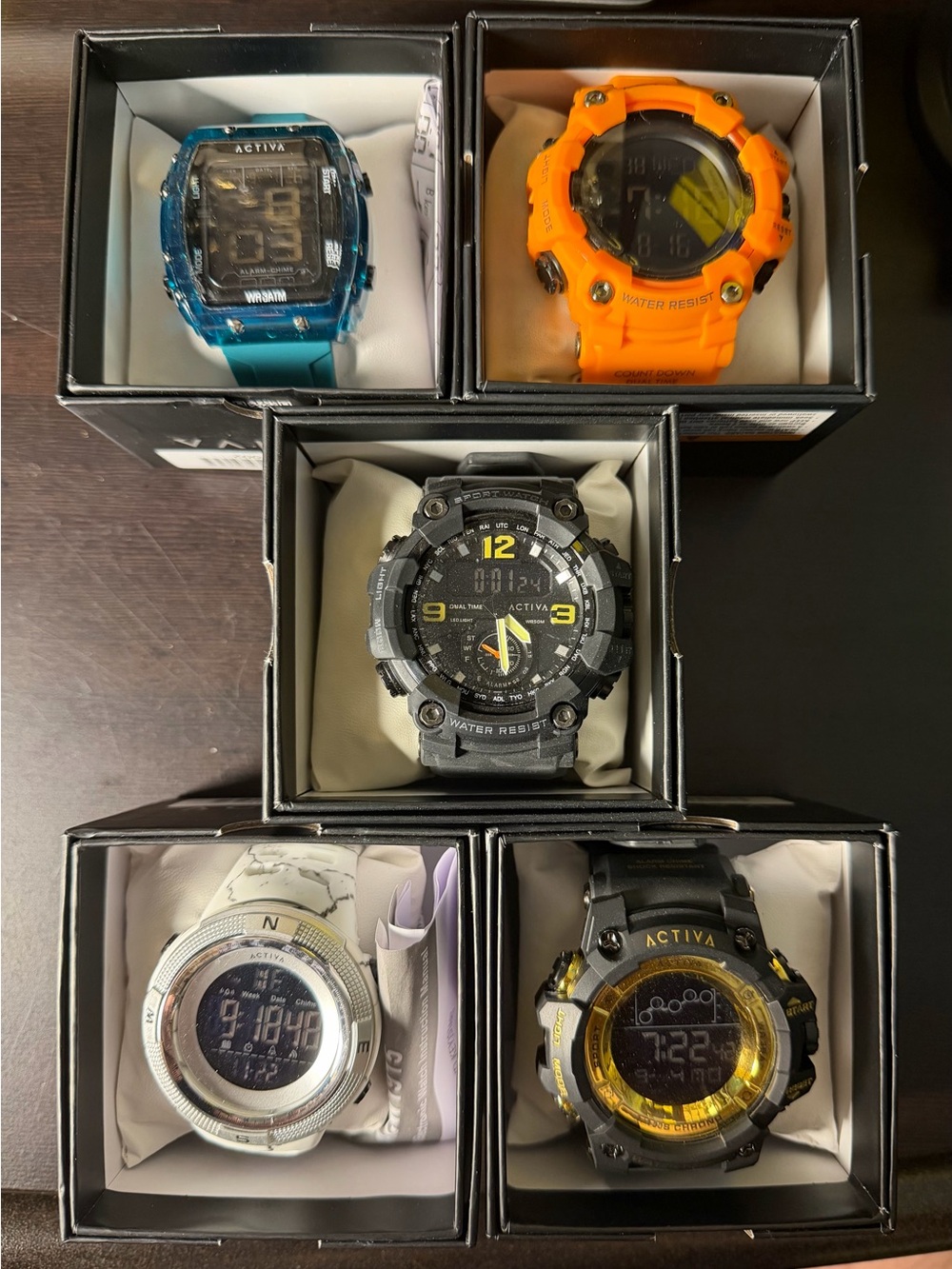 Activa Multi-Color Sport Watch Lot - Teal, Orange, Black, White, Gold Accents